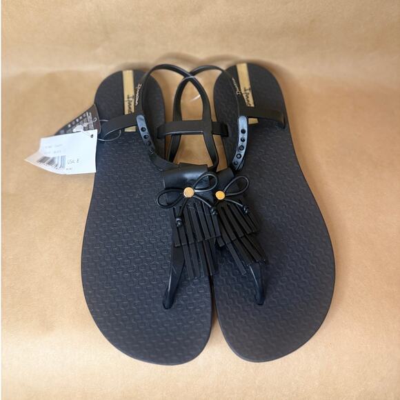 Brand New Ipanema Tassy Black Fringe Sandals Sz 8-Jelly - Picture 1 of 7